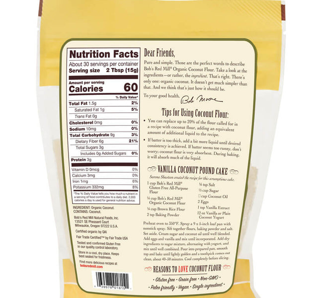 Organic High Fiber Coconut Flour New 16 Oz
