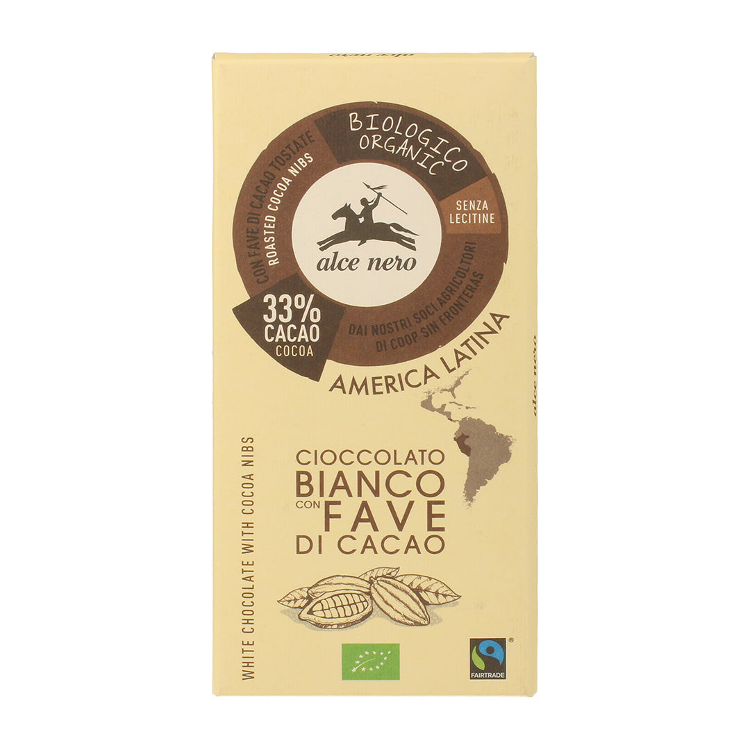 Alce Nero CB100FA Organic GF White chocolate with Cacao nibs 100 g