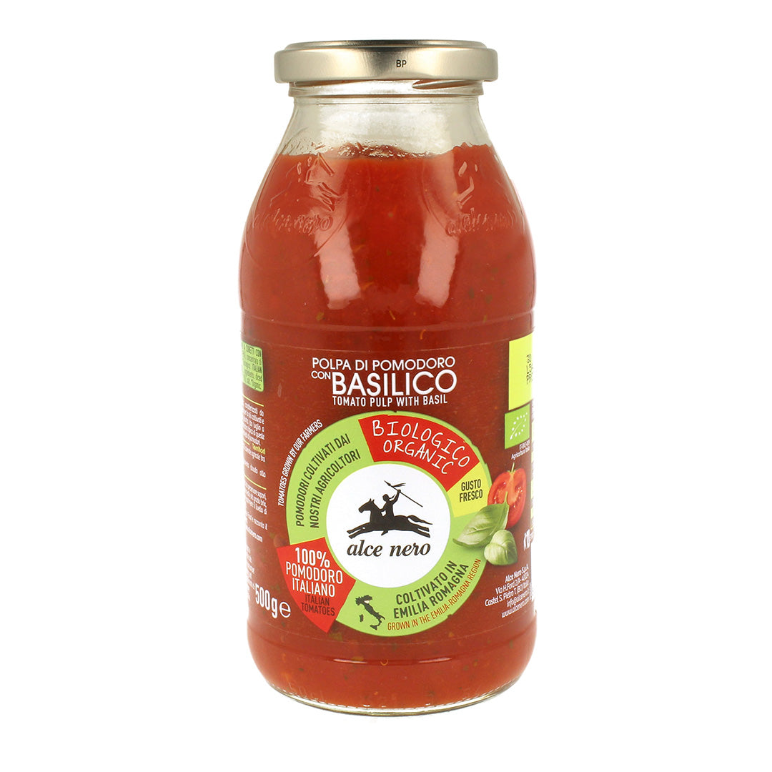 Alce Nero PO812 Organic Italian diced Tomato Pulp with Basil 500g
