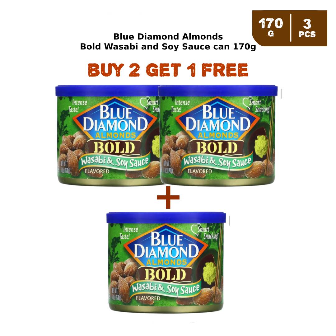 Blue Diamond Almonds Bold Wasabi and Soy Sauce Can 170g (2 + 1 Free)