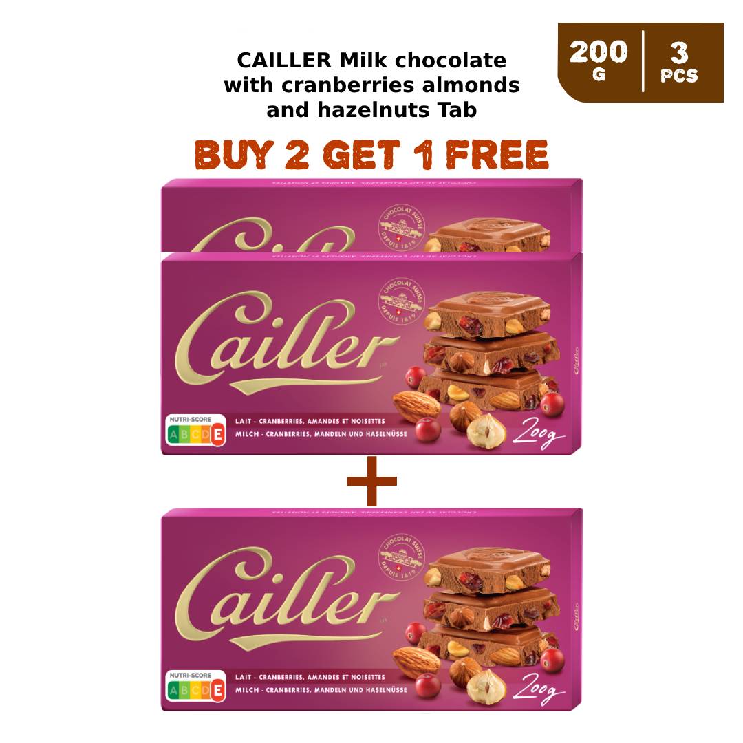 CAILLER Milk chocolate with cranberries almonds and hazelnuts 200g (2 + 1 Free)