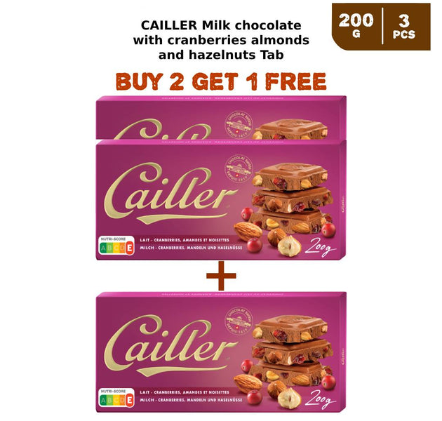 CAILLER Milk chocolate with cranberries almonds and hazelnuts 200g (2 + 1 Free)