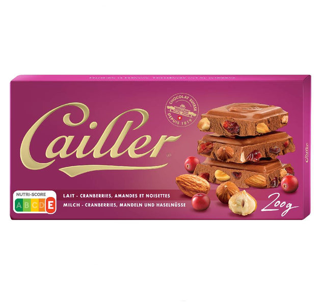 CAILLER Milk chocolate with cranberries almonds and hazelnuts 200g