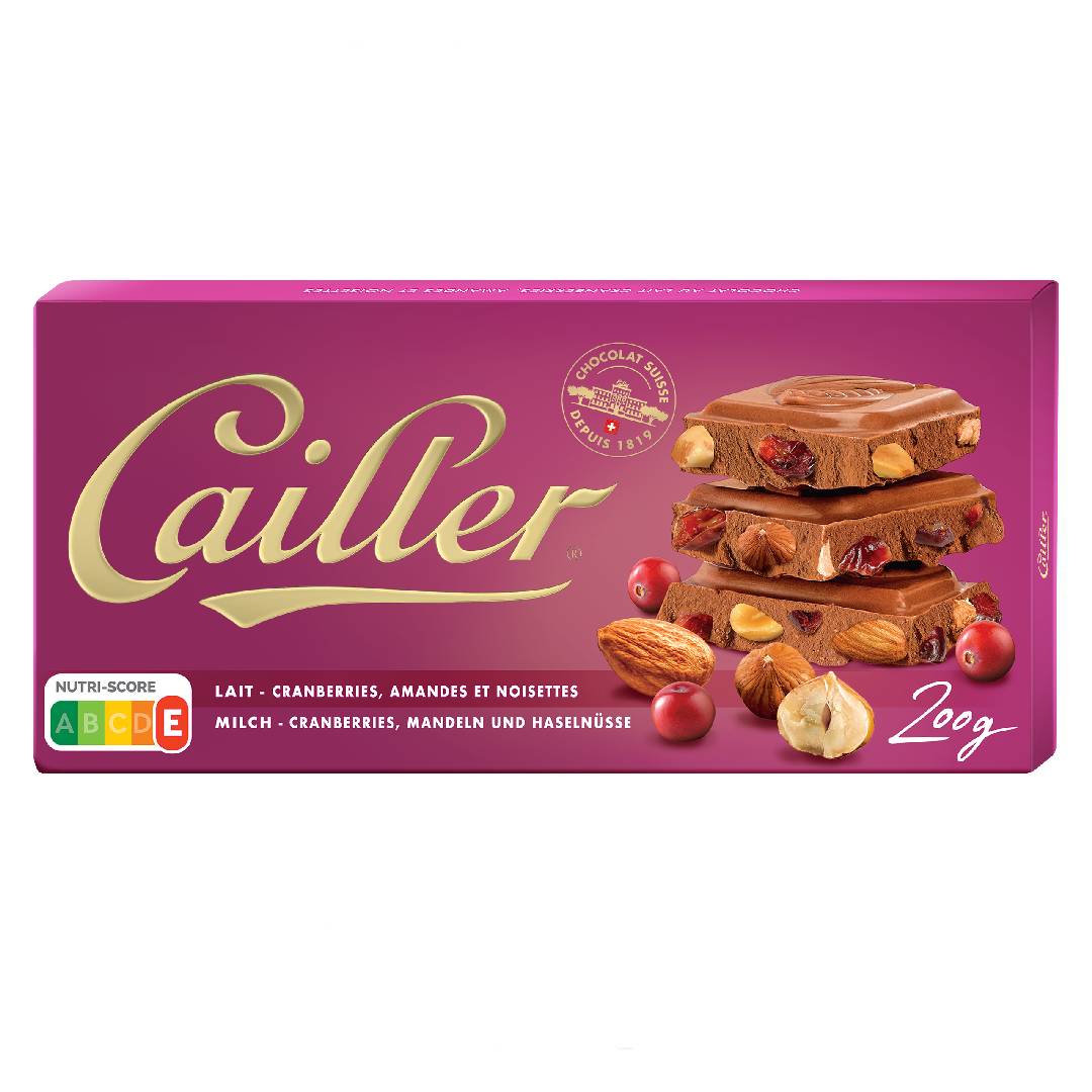 » CAILLER Milk chocolate with cranberries almonds and hazelnuts 200g (100% off)