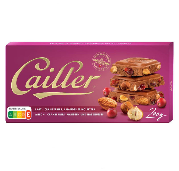 » CAILLER Milk chocolate with cranberries almonds and hazelnuts 200g (100% off)