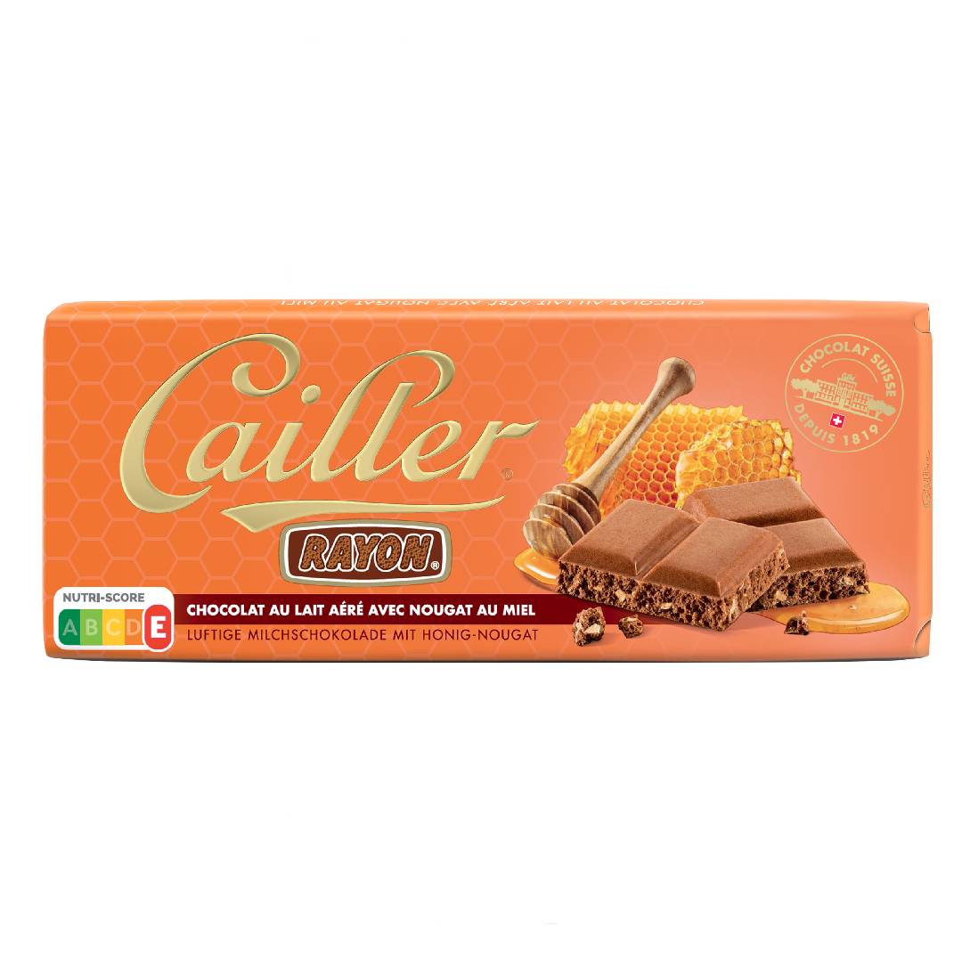 CAILLER RAYON Milk chocolate with 5.8% honey nougat Tab 100g