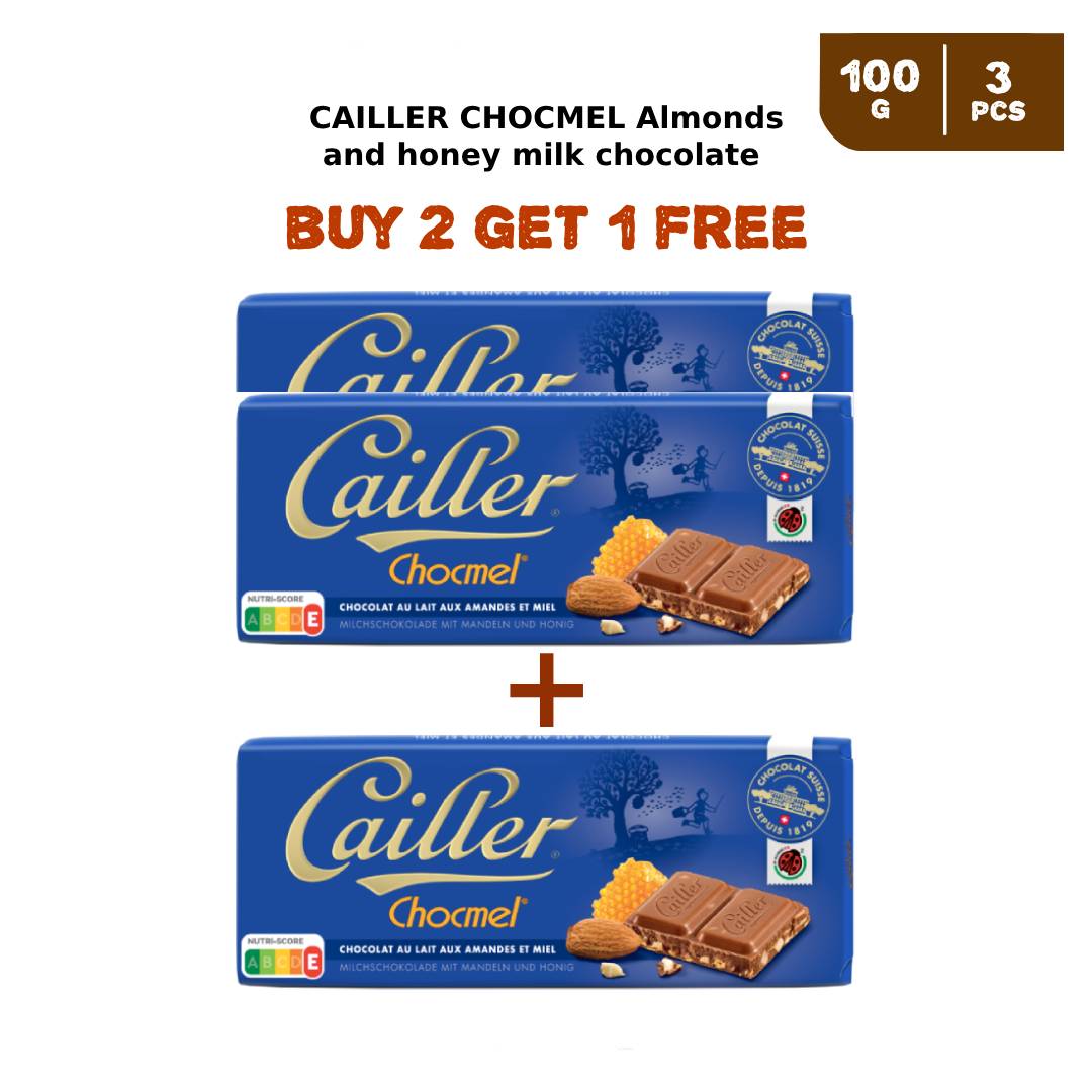 CAILLER CHOCMEL Almonds and honey milk chocolate Tab 100g (2 + 1 Free)