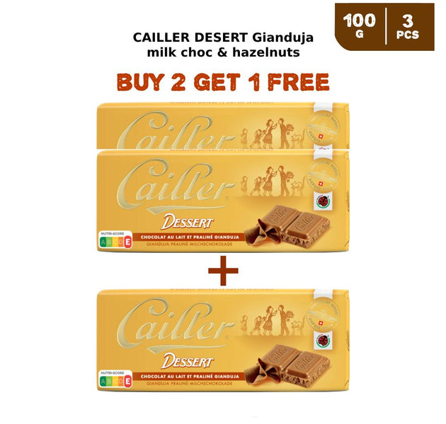 CAILLER DESERT Gianduja milk choc & hazelnuts Tab 100g (2 + 1 Free)