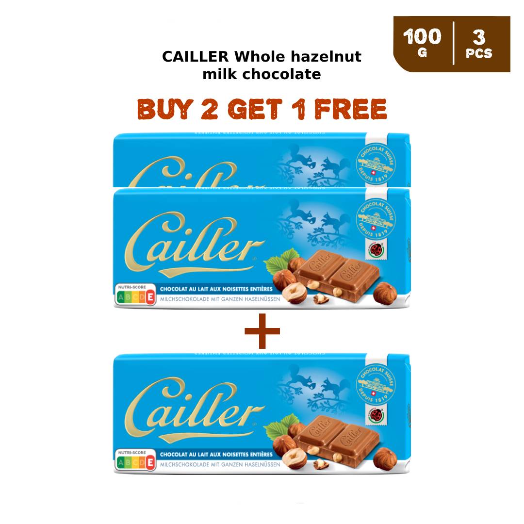 CAILLER Whole hazelnut milk chocolate Tab 100g  (2 + 1 Free)