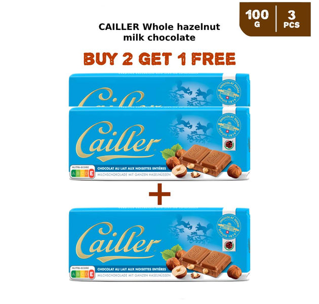 CAILLER Whole hazelnut milk chocolate Tab 100g  (2 + 1 Free)
