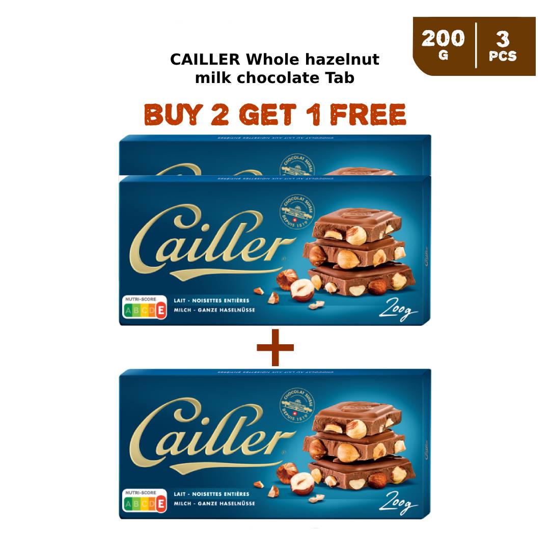 CAILLER Whole hazelnut milk chocolate Tab 200g (2 + 1 Free)