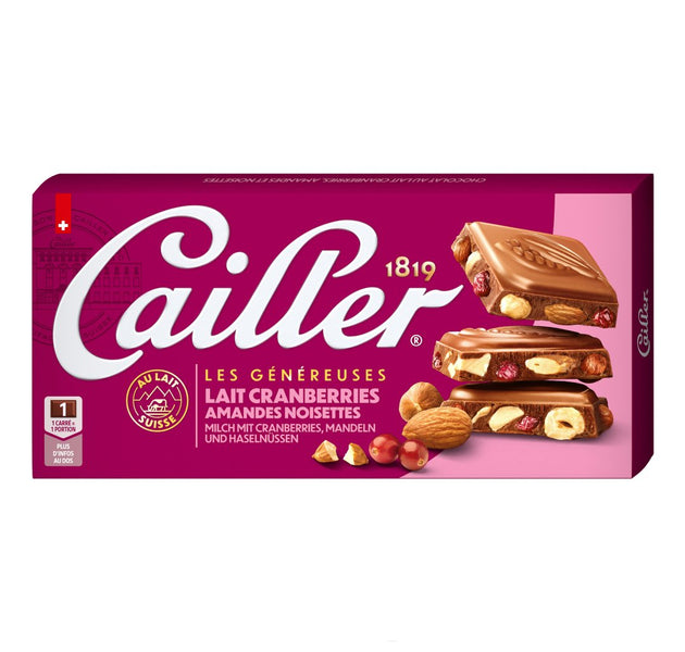 CAILLER Milk chocolate with cranberries almonds and hazelnuts 200g