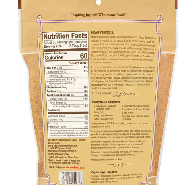 BRM GF Organic Flaxseeds Meal Golden 16 OZS