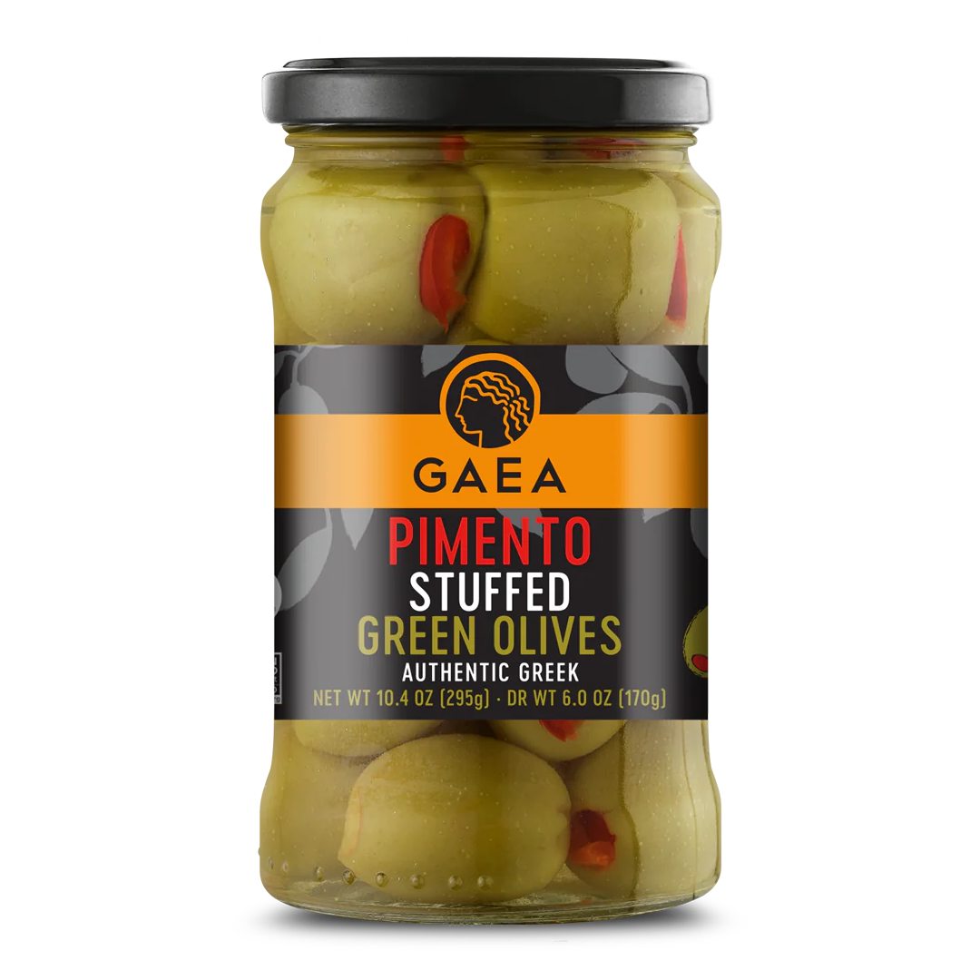 Gaea Organic Green Olives With Pimento 295G