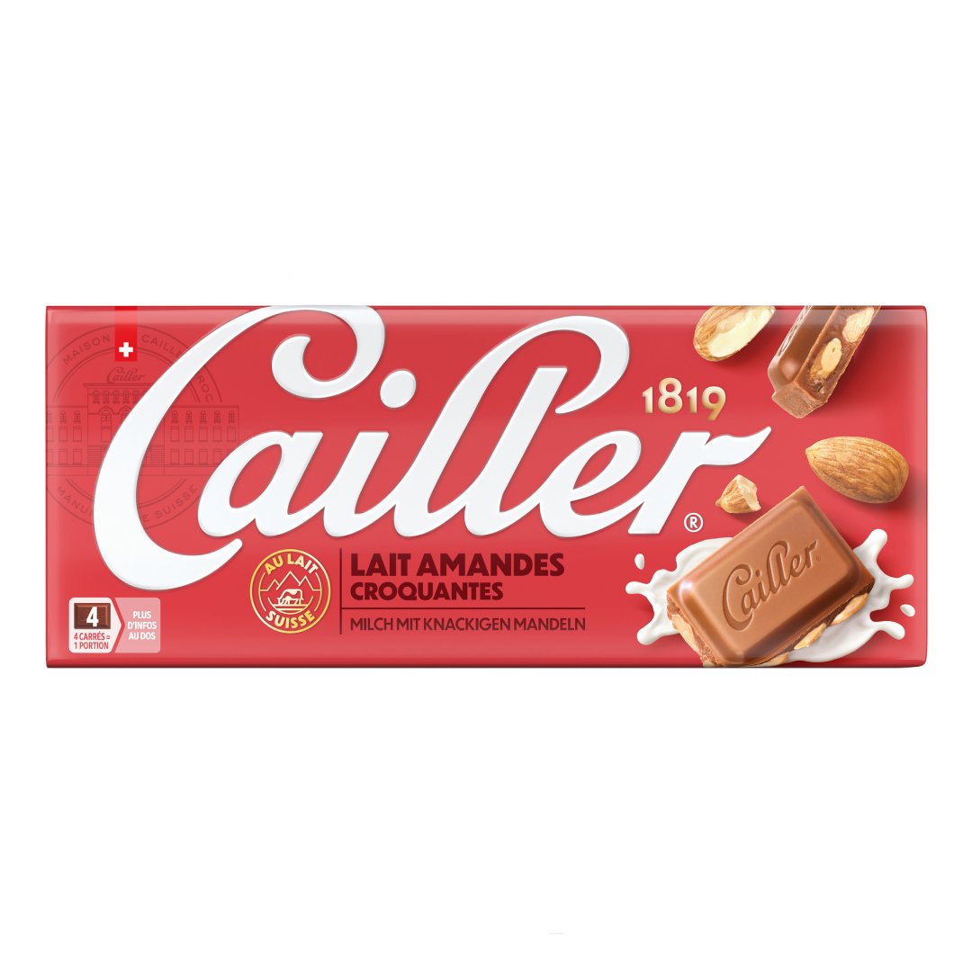CAILLER Milk chocolate with ground almonds (16%) and crushed almonds (15%) Tab 100g