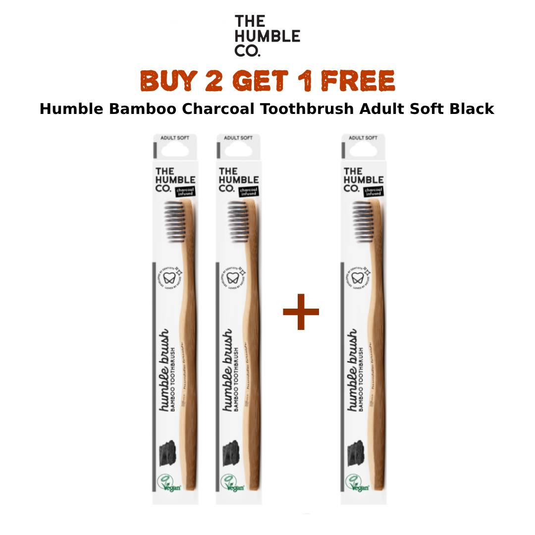 Humble Bamboo Charcoal Toothbrush Adult Soft Black Packet (2 + 1 Free)