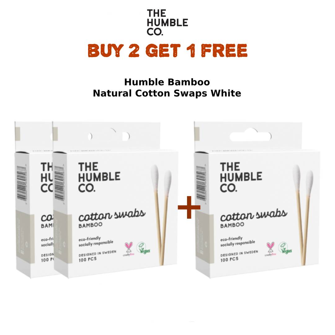 Humble Bamboo Natural Cotton Swaps White Packet (2 + 1 Free)