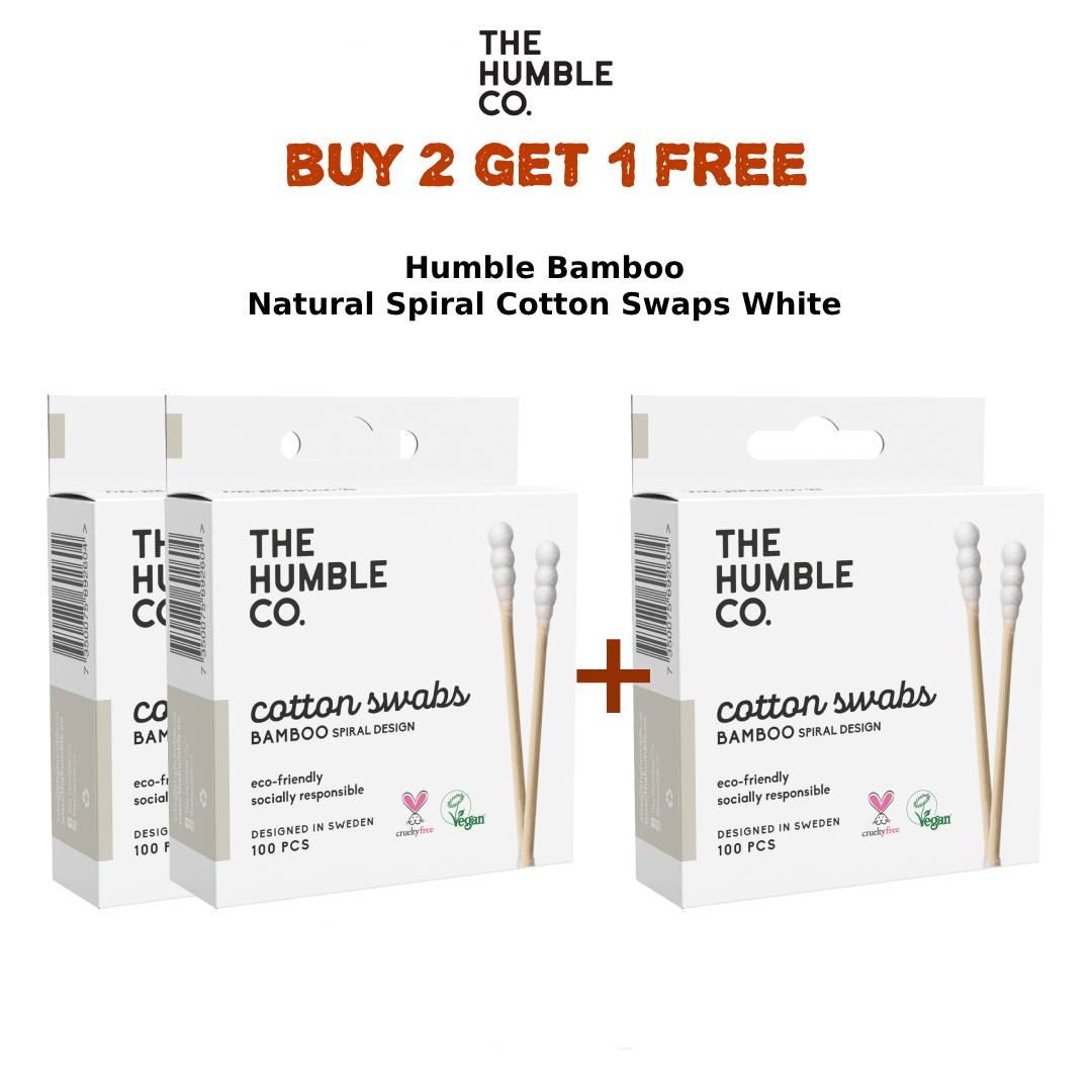 Humble Bamboo Natural Spiral Cotton Swaps White Packet (2 + 1 Free)