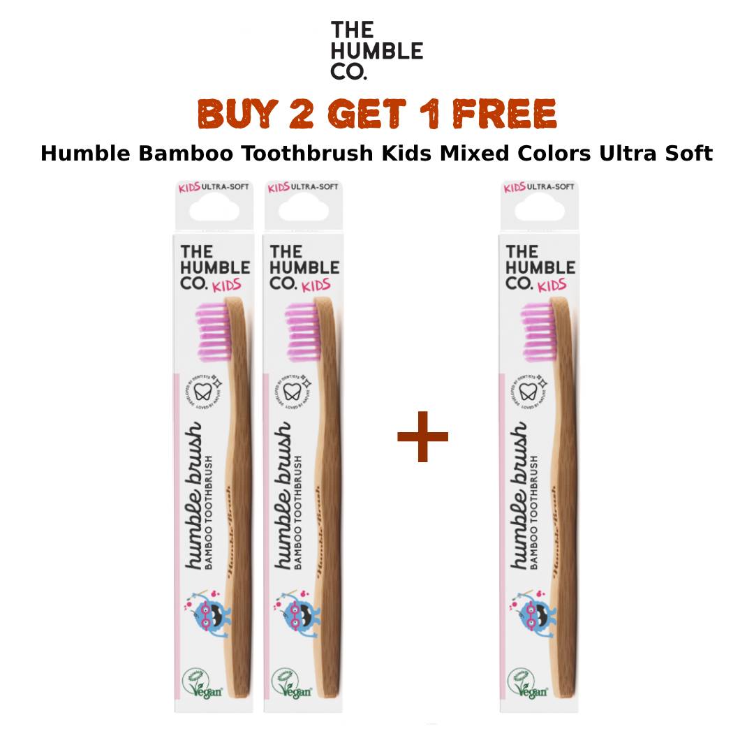 Humble Bamboo Toothbrush Kids Mixed Colors Ultra Soft Packet (2 + 1 Free)
