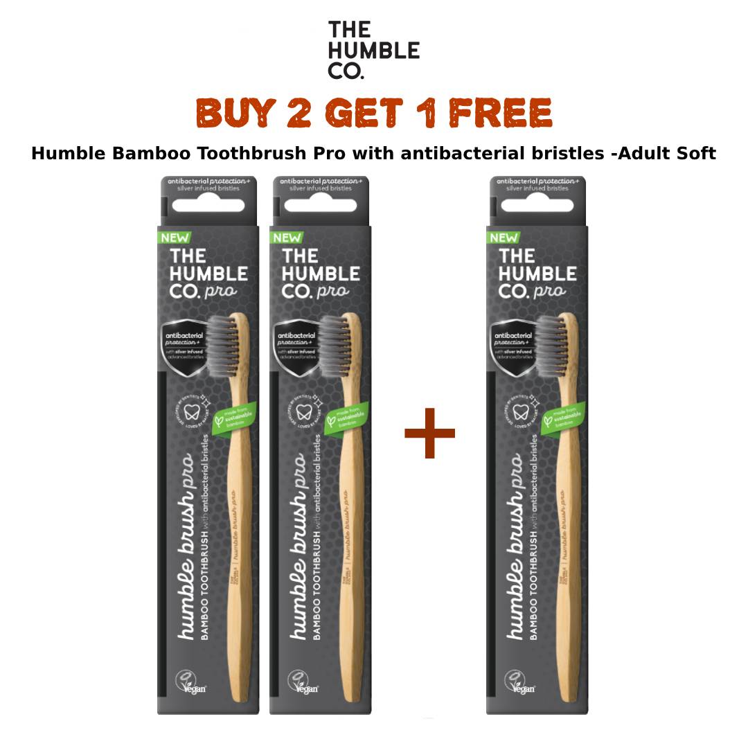 Humble Bamboo Toothbrush Pro with antibacterial bristles -Adult Soft Packet (2 + 1 Free)