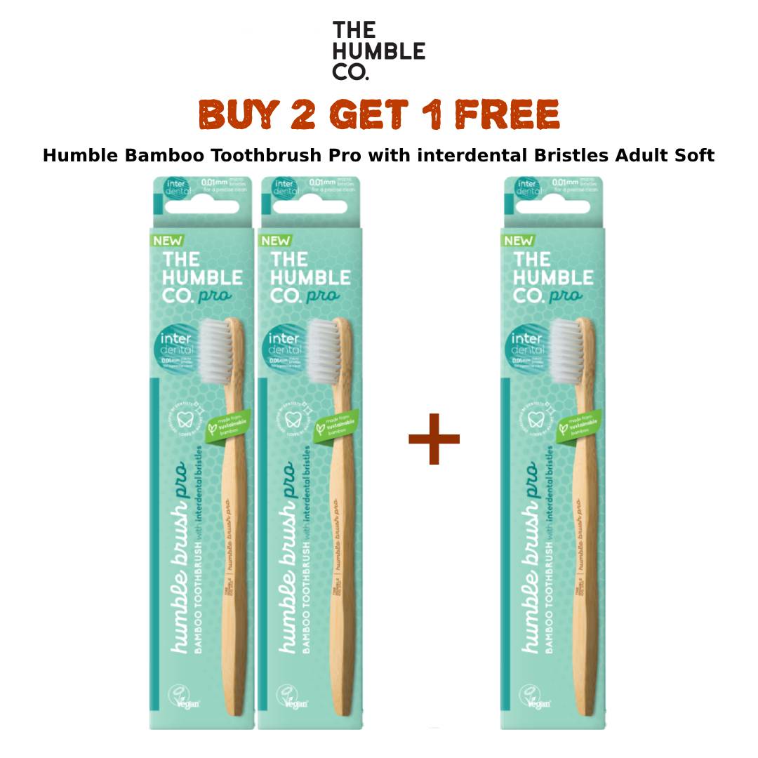 Humble Bamboo Toothbrush Pro With Interdental Bristles Adult Soft Packet (2 + 1 Free)