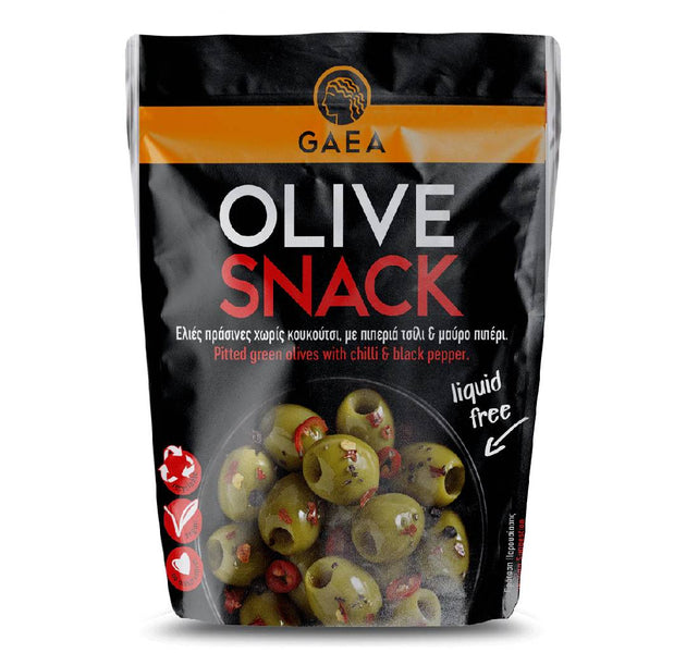 GAEA Pitted Green Olives with Chili and Black Pepper Snack 65g