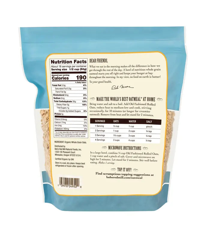 BRM Organic Oats Rolled Regular Old Fashion 32 Oz