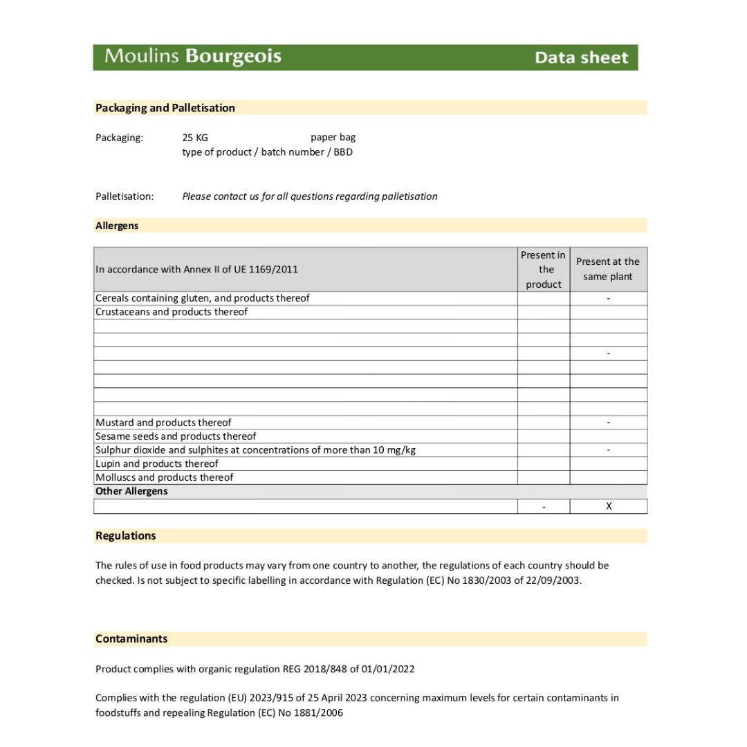 Moulins Bourgeois Organic Wheat Flour T150 Stone ground 25Kg