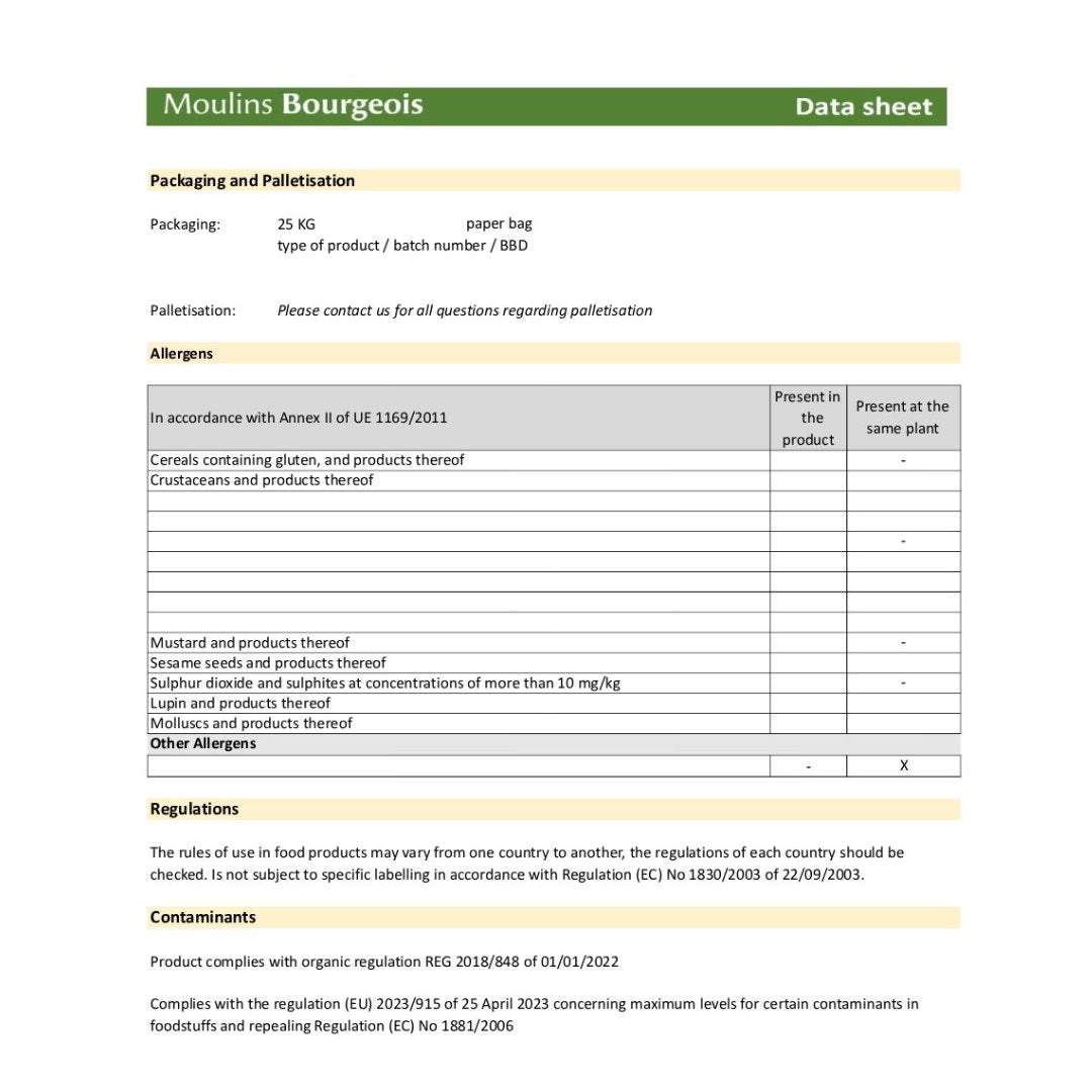 Moulins Bourgeois Organic Rye Flour T170 Stone ground 25Kg