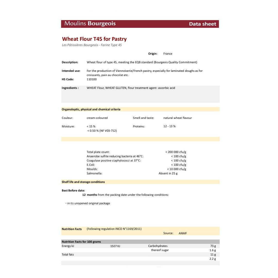 Moulins Bourgeois Wheat Flour T45 For Pastry 25Kg