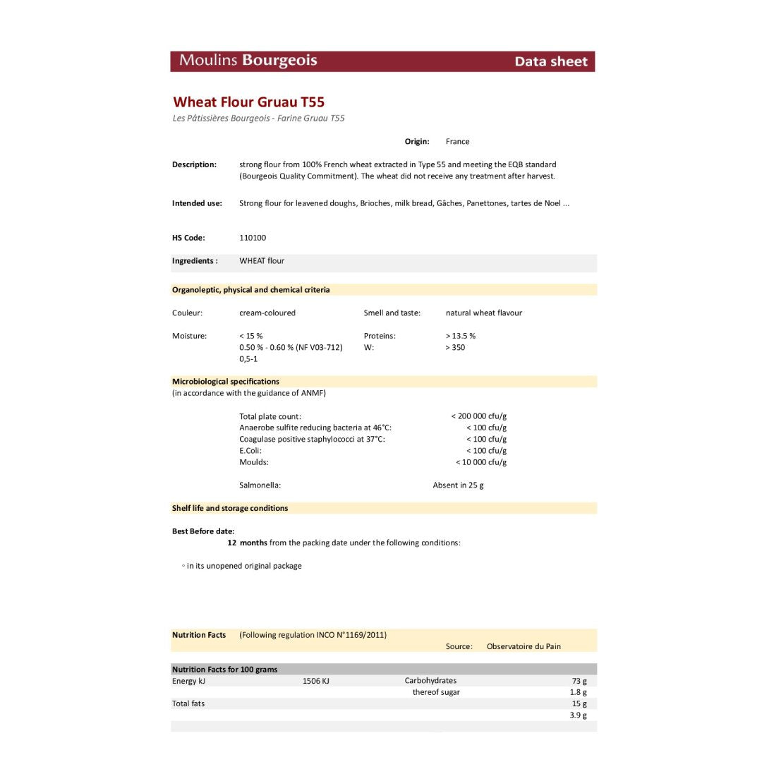 Moulins Bourgeois Wheat Flour T55 Gruau 25Kg