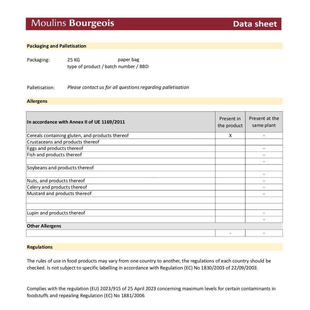 Moulins Bourgeois Wheat Flour T55 Gruau 25Kg