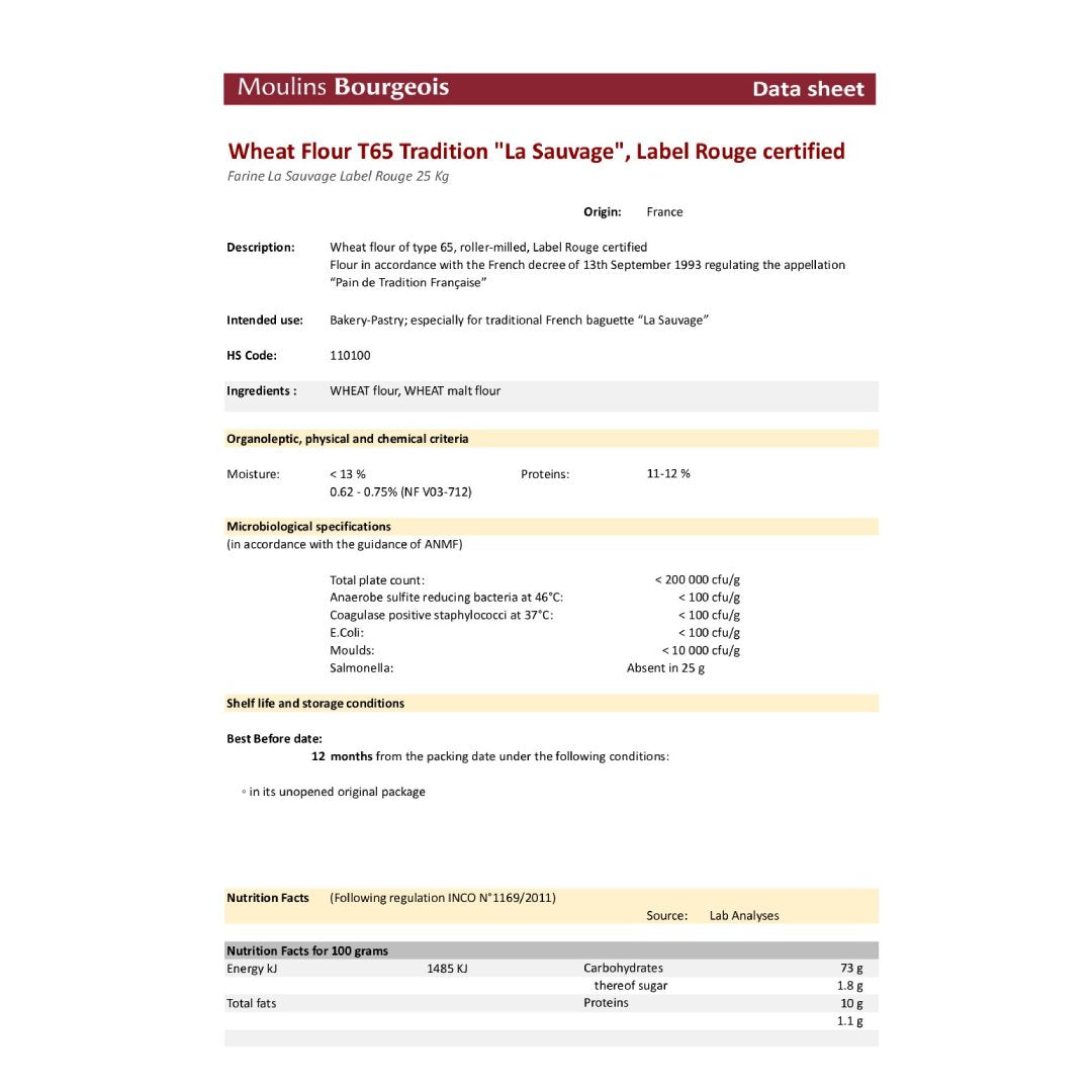 Moulins Bourgeois Wheat Flour T65 Tradition La Sauvage 25Kg