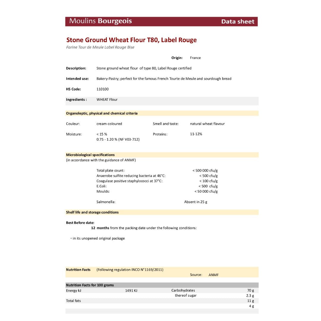 Moulins Bourgeois Wheat Flour T80 Stone Ground 25Kg