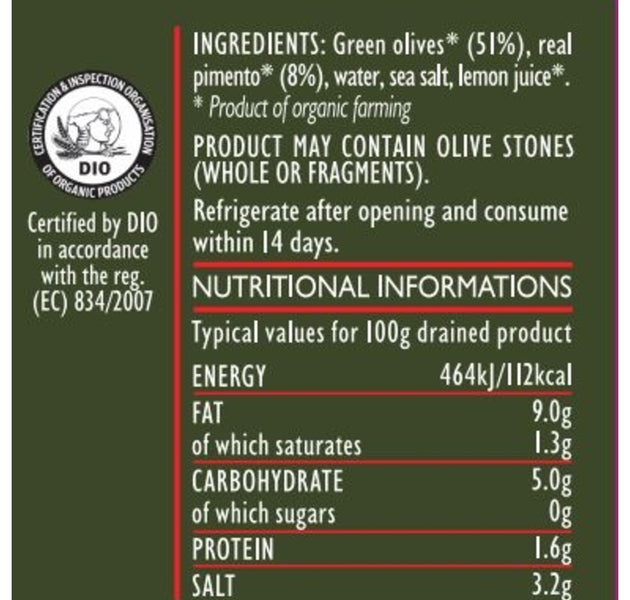 Gaea Organic Green Olives With Pimento 295G